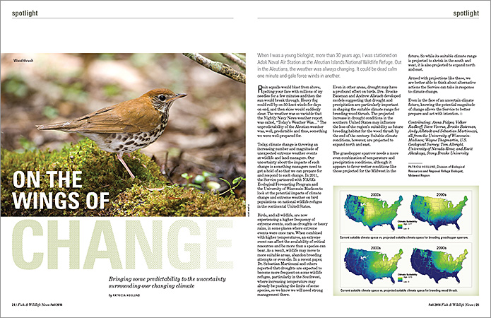 Feature story spread for U.S. Fish & Wildlife magazine. // Allegro Design
