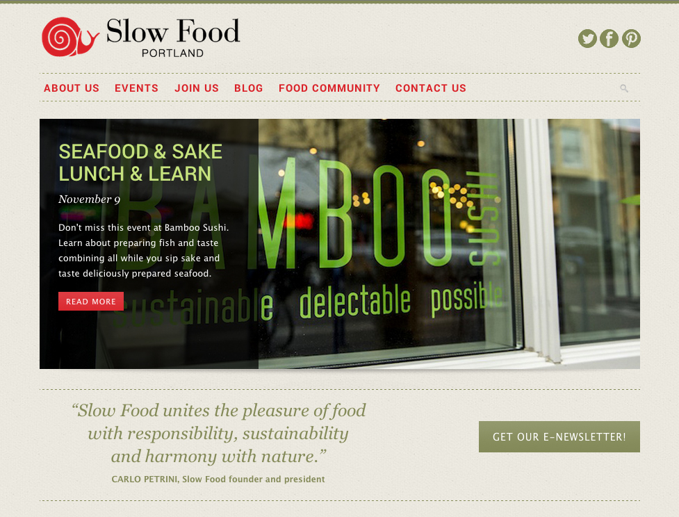 Website design for Slow Food Portland. Allegro Design