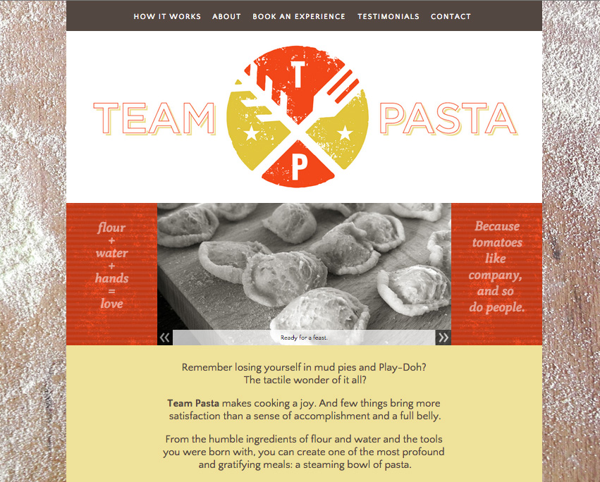 Website design for pasta making workshop. Allegro Design